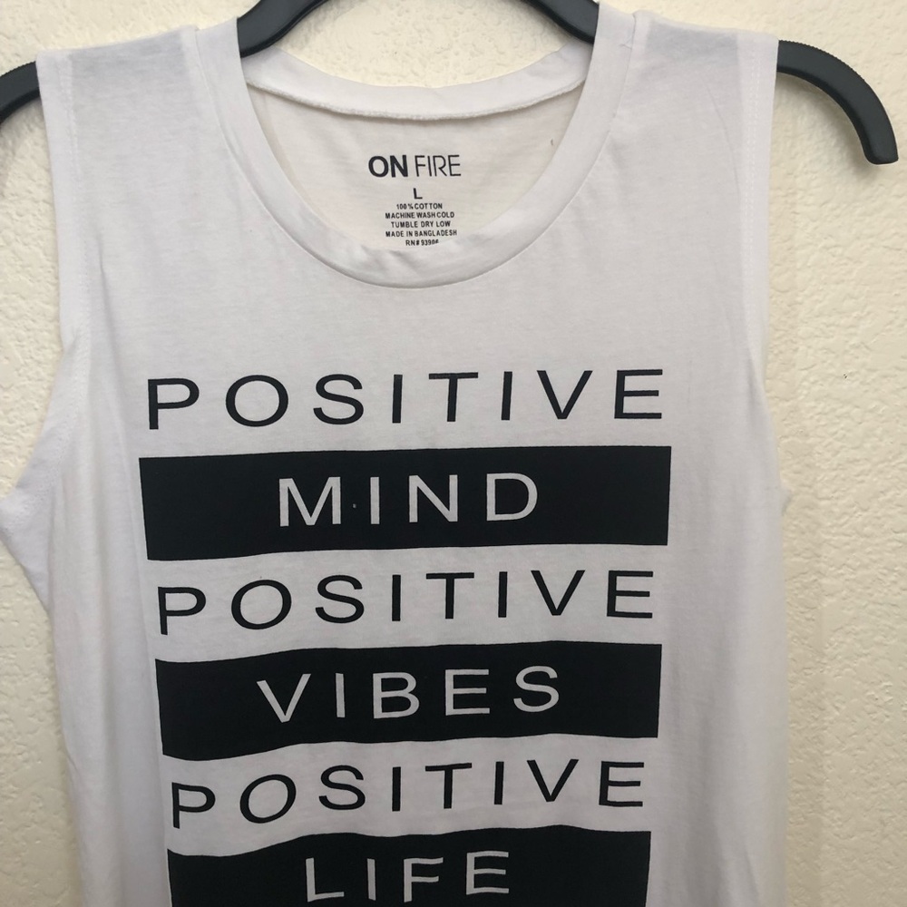On Fire Fringe Hem “Positive" Tank Top Juniors Large NWOT - Picture 8 of 12